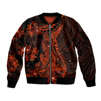 Red Polynesia Sleeve Zip Bomber Jacket Shark Tattoo With Polynesian Plumeria - Wonder Print Shop