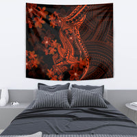 Red Polynesia Tapestry Shark Tattoo With Polynesian Plumeria - Wonder Print Shop