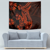 Red Polynesia Tapestry Shark Tattoo With Polynesian Plumeria - Wonder Print Shop