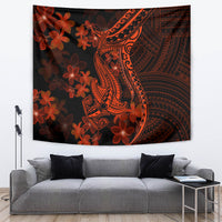 Red Polynesia Tapestry Shark Tattoo With Polynesian Plumeria - Wonder Print Shop