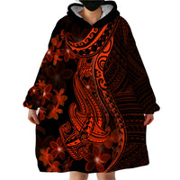 Red Polynesia Wearable Blanket Hoodie Shark Tattoo With Polynesian Plumeria - Wonder Print Shop