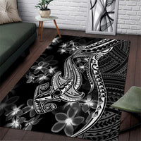 Black Polynesia Area Rug Shark Tattoo With Polynesian Plumeria - Wonder Print Shop
