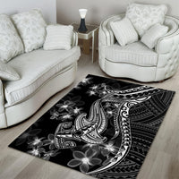 Black Polynesia Area Rug Shark Tattoo With Polynesian Plumeria - Wonder Print Shop