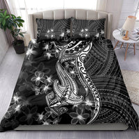 Black Polynesia Bedding Set Shark Tattoo With Polynesian Plumeria - Wonder Print Shop