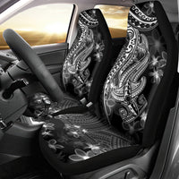 Black Polynesia Car Seat Cover Shark Tattoo With Polynesian Plumeria - Wonder Print Shop