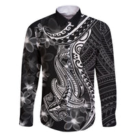 Black Polynesia Family Matching Puletasi Dress and Hawaiian Shirt Shark Tattoo With Polynesian Plumeria - Wonder Print Shop