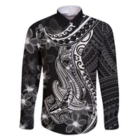 Black Polynesia Family Matching Short Sleeve Bodycon Dress and Hawaiian Shirt Shark Tattoo With Polynesian Plumeria - Wonder Print Shop