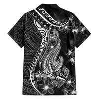 Black Polynesia Hawaiian Shirt Shark Tattoo With Polynesian Plumeria - Wonder Print Shop