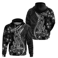 Black Polynesia Hoodie Shark Tattoo With Polynesian Plumeria - Wonder Print Shop