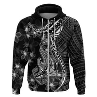 Black Polynesia Hoodie Shark Tattoo With Polynesian Plumeria - Wonder Print Shop