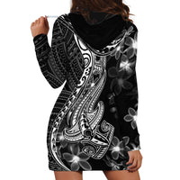Black Polynesia Hoodie Dress Shark Tattoo With Polynesian Plumeria - Wonder Print Shop
