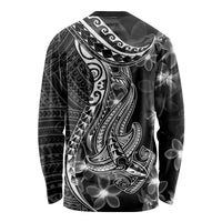 Black Polynesia Long Sleeve Shirt Shark Tattoo With Polynesian Plumeria - Wonder Print Shop