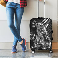 Black Polynesia Luggage Cover Shark Tattoo With Polynesian Plumeria - Wonder Print Shop