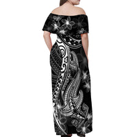Black Polynesia Off Shoulder Maxi Dress Shark Tattoo With Polynesian Plumeria - Wonder Print Shop