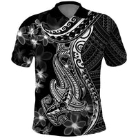 Black Polynesia Polo Shirt Shark Tattoo With Polynesian Plumeria - Wonder Print Shop