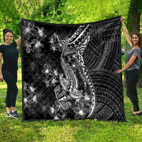 Black Polynesia Quilt Shark Tattoo With Polynesian Plumeria - Wonder Print Shop