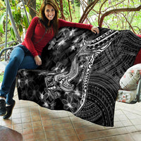 Black Polynesia Quilt Shark Tattoo With Polynesian Plumeria - Wonder Print Shop