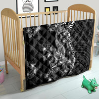 Black Polynesia Quilt Shark Tattoo With Polynesian Plumeria - Wonder Print Shop