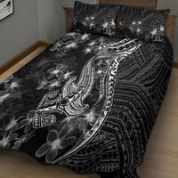 Black Polynesia Quilt Bed Set Shark Tattoo With Polynesian Plumeria - Wonder Print Shop