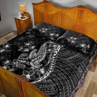 Black Polynesia Quilt Bed Set Shark Tattoo With Polynesian Plumeria - Wonder Print Shop
