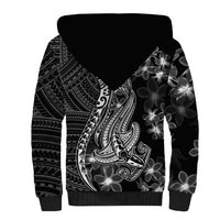 Black Polynesia Sherpa Hoodie Shark Tattoo With Polynesian Plumeria - Wonder Print Shop