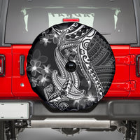 Black Polynesia Spare Tire Cover Shark Tattoo With Polynesian Plumeria - Wonder Print Shop