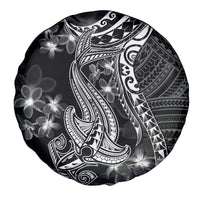 Black Polynesia Spare Tire Cover Shark Tattoo With Polynesian Plumeria - Wonder Print Shop