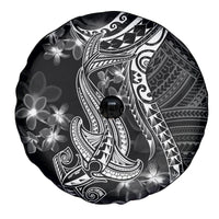 Black Polynesia Spare Tire Cover Shark Tattoo With Polynesian Plumeria - Wonder Print Shop