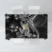 Black Polynesia Tablecloth Shark Tattoo With Polynesian Plumeria - Wonder Print Shop