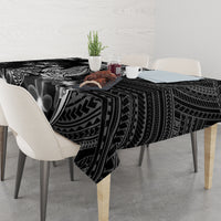 Black Polynesia Tablecloth Shark Tattoo With Polynesian Plumeria - Wonder Print Shop