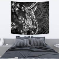Black Polynesia Tapestry Shark Tattoo With Polynesian Plumeria - Wonder Print Shop