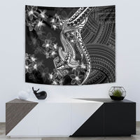 Black Polynesia Tapestry Shark Tattoo With Polynesian Plumeria - Wonder Print Shop