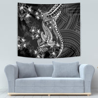 Black Polynesia Tapestry Shark Tattoo With Polynesian Plumeria - Wonder Print Shop
