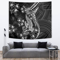 Black Polynesia Tapestry Shark Tattoo With Polynesian Plumeria - Wonder Print Shop