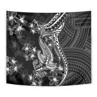 Black Polynesia Tapestry Shark Tattoo With Polynesian Plumeria - Wonder Print Shop