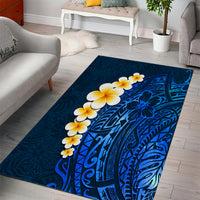 Blue Polynesia Area Rug Plumeria Tropical Leaves With Galaxy Polynesian Art - Wonder Print Shop