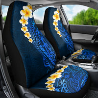 Blue Polynesia Car Seat Cover Plumeria Tropical Leaves With Galaxy Polynesian Art - Wonder Print Shop
