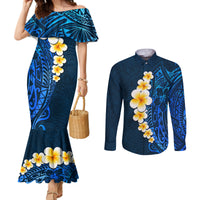 blue-polynesia-couples-matching-mermaid-dress-and-long-sleeve-button-shirt-plumeria-tropical-leaves-with-galaxy-polynesian-art