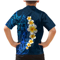 Blue Polynesia Family Matching Mermaid Dress and Hawaiian Shirt Plumeria Tropical Leaves With Galaxy Polynesian Art - Wonder Print Shop