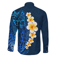 Blue Polynesia Family Matching Off Shoulder Long Sleeve Dress and Hawaiian Shirt Plumeria Tropical Leaves With Galaxy Polynesian Art - Wonder Print Shop