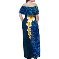 Blue Polynesia Family Matching Off Shoulder Maxi Dress and Hawaiian Shirt Plumeria Tropical Leaves With Galaxy Polynesian Art - Wonder Print Shop