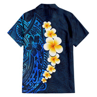 Blue Polynesia Family Matching Puletasi Dress and Hawaiian Shirt Plumeria Tropical Leaves With Galaxy Polynesian Art - Wonder Print Shop