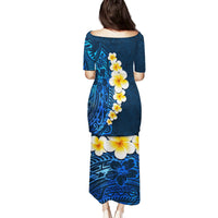 Blue Polynesia Family Matching Puletasi Dress and Hawaiian Shirt Plumeria Tropical Leaves With Galaxy Polynesian Art - Wonder Print Shop
