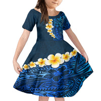 Blue Polynesia Family Matching Short Sleeve Bodycon Dress and Hawaiian Shirt Plumeria Tropical Leaves With Galaxy Polynesian Art - Wonder Print Shop