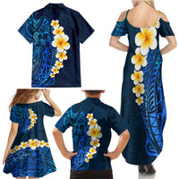 Blue Polynesia Family Matching Summer Maxi Dress and Hawaiian Shirt Plumeria Tropical Leaves With Galaxy Polynesian Art - Wonder Print Shop