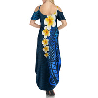 Blue Polynesia Family Matching Summer Maxi Dress and Hawaiian Shirt Plumeria Tropical Leaves With Galaxy Polynesian Art - Wonder Print Shop