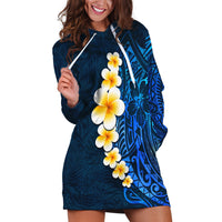 Blue Polynesia Hoodie Dress Plumeria Tropical Leaves With Galaxy Polynesian Art - Wonder Print Shop
