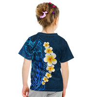 Blue Polynesia Kid T Shirt Plumeria Tropical Leaves With Galaxy Polynesian Art - Wonder Print Shop