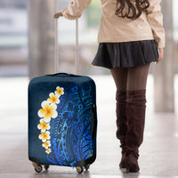 Blue Polynesia Luggage Cover Plumeria Tropical Leaves With Galaxy Polynesian Art - Wonder Print Shop