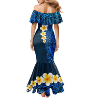 Blue Polynesia Mermaid Dress Plumeria Tropical Leaves With Galaxy Polynesian Art - Wonder Print Shop